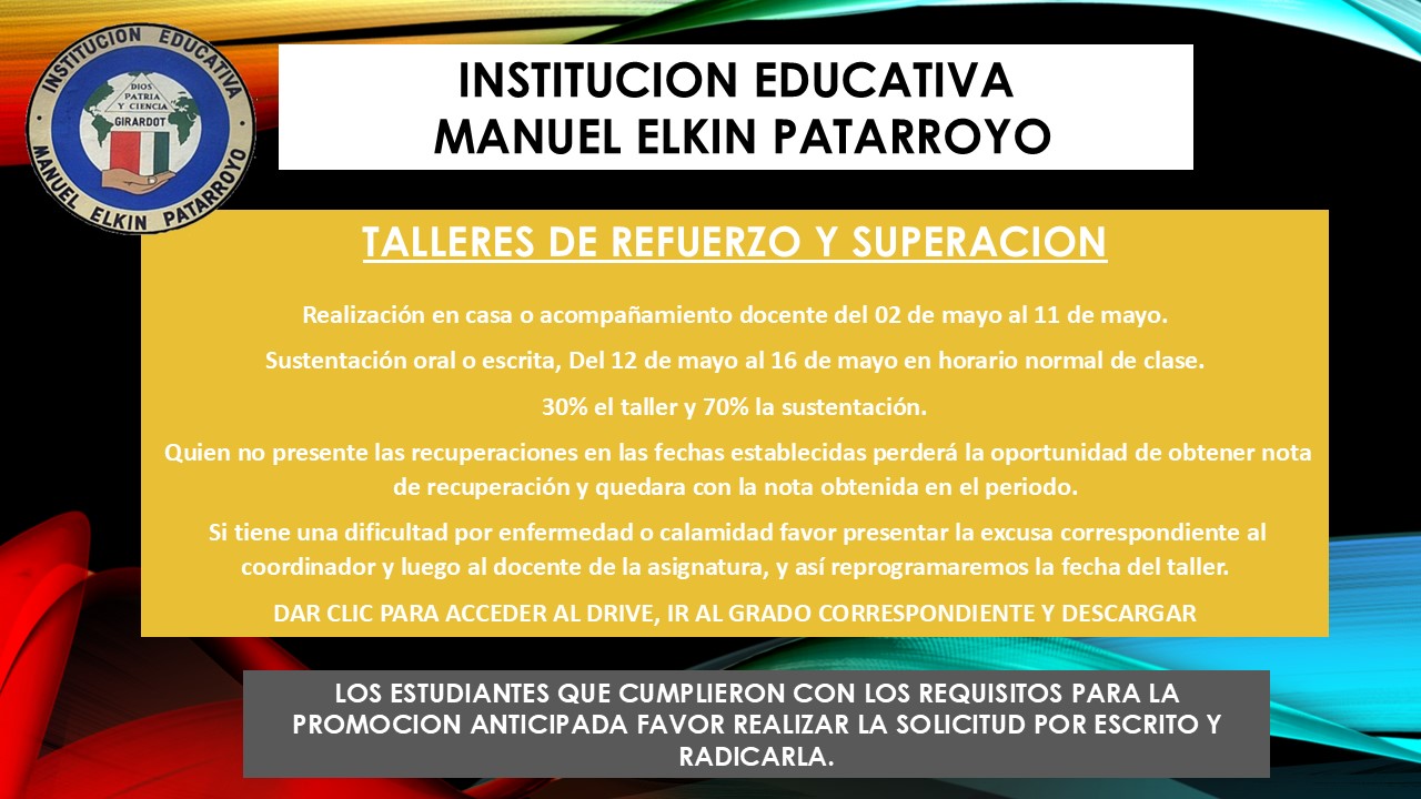 TALLERES DE REFUERZO Y SUPERACION PRIMER PERIODO 2025